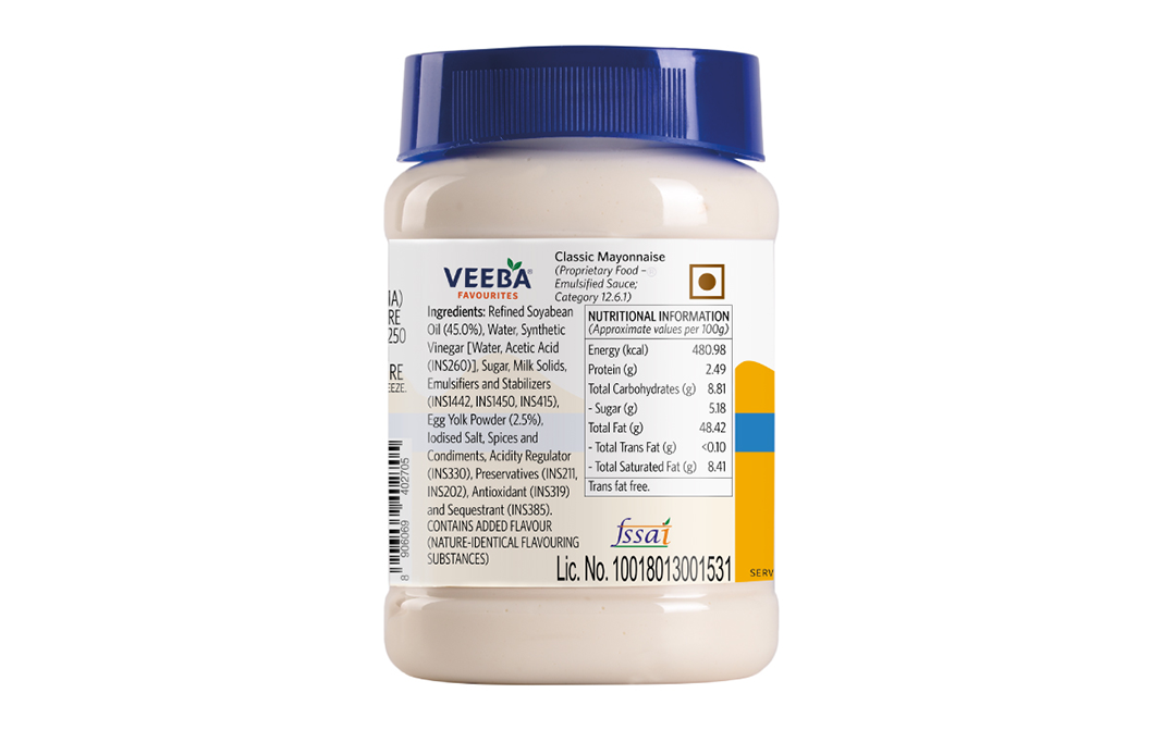 Veeba Classic Mayonnaise    Plastic Jar  250 grams